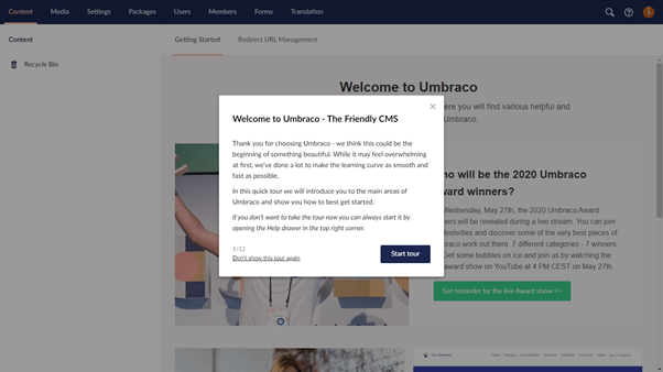Umbraco Welcome Screenshot