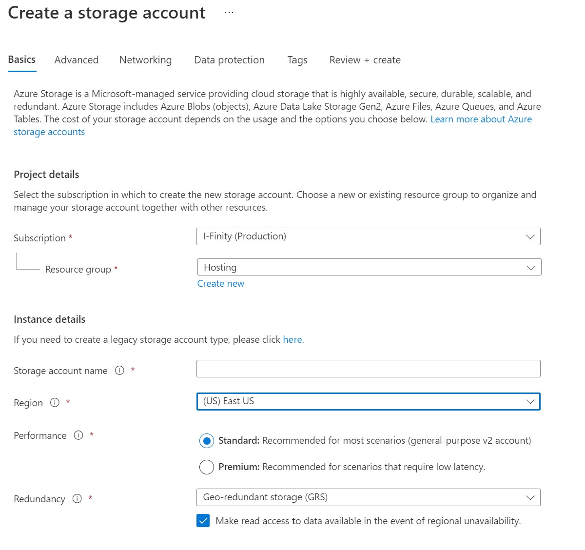 Creating your Storage Account